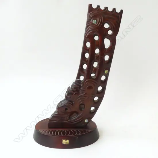 CARVED MAORI 20thC TAURAPA (STERN POST), MARKED 'CARVED IN ROTORUA’ TO UNDERSIDE, H.360mm