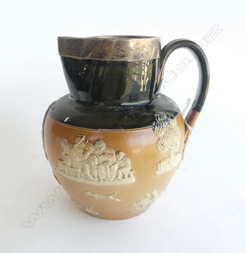 LAMBETH DOULTON HUNTING JUG S/SILVER RIM H200MM Image 1++