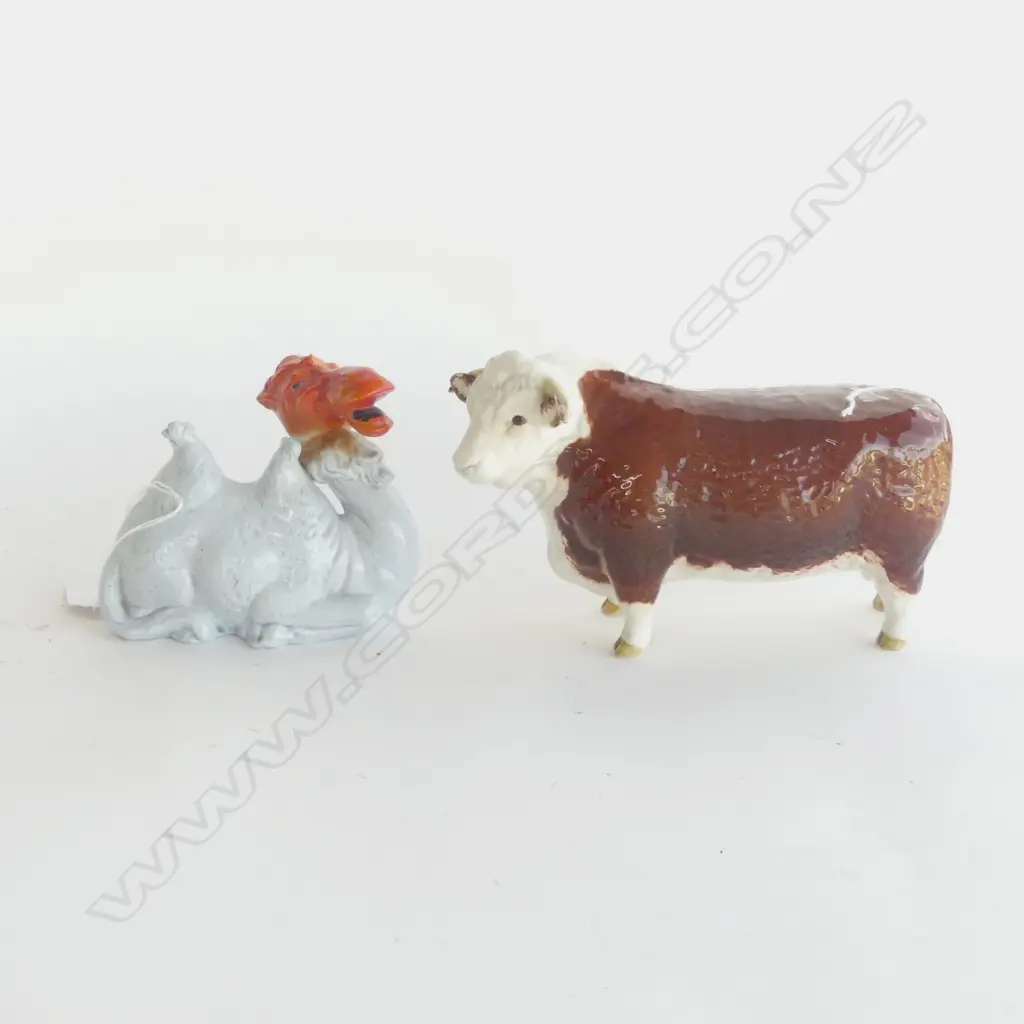 BESWICK HEREFORD BULL L190 CHIP TO EAR &CHINA SEATED CAMEL L130MM Image 1++