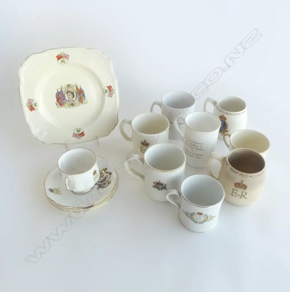 12 PIECE COLLECTION ROYALITY CHINA: 9 cups & mugs + 3 saucers & plates Image 1++