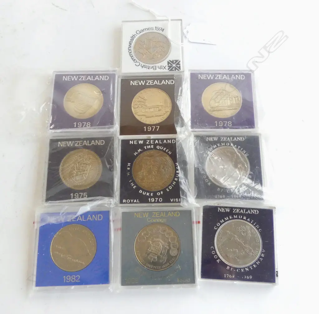 10 x NZ UNC $1 COINS in original packs 1960's to 1980's Image 1++