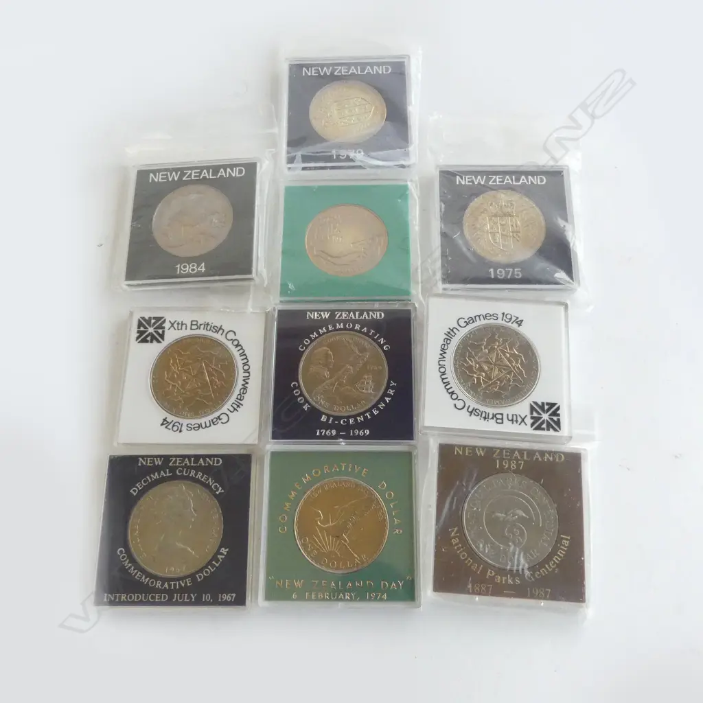 10 x NZ UNC $1 COINS in original packs 1960's to 1980's Image 1++