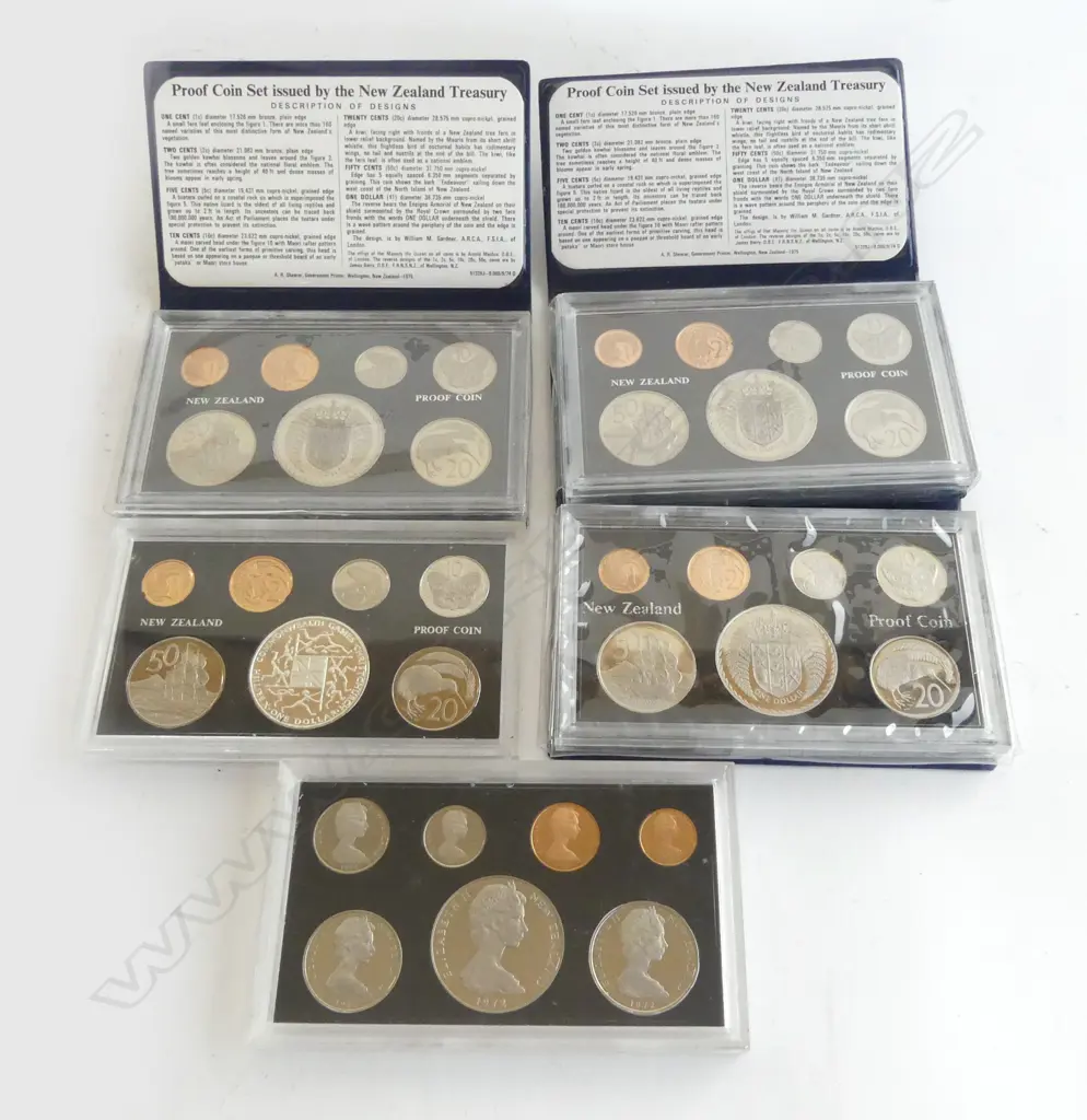 5 x NZ PROOF COIN SETS 1976. 1972. 2 x 1975. 1974.  Image 1++