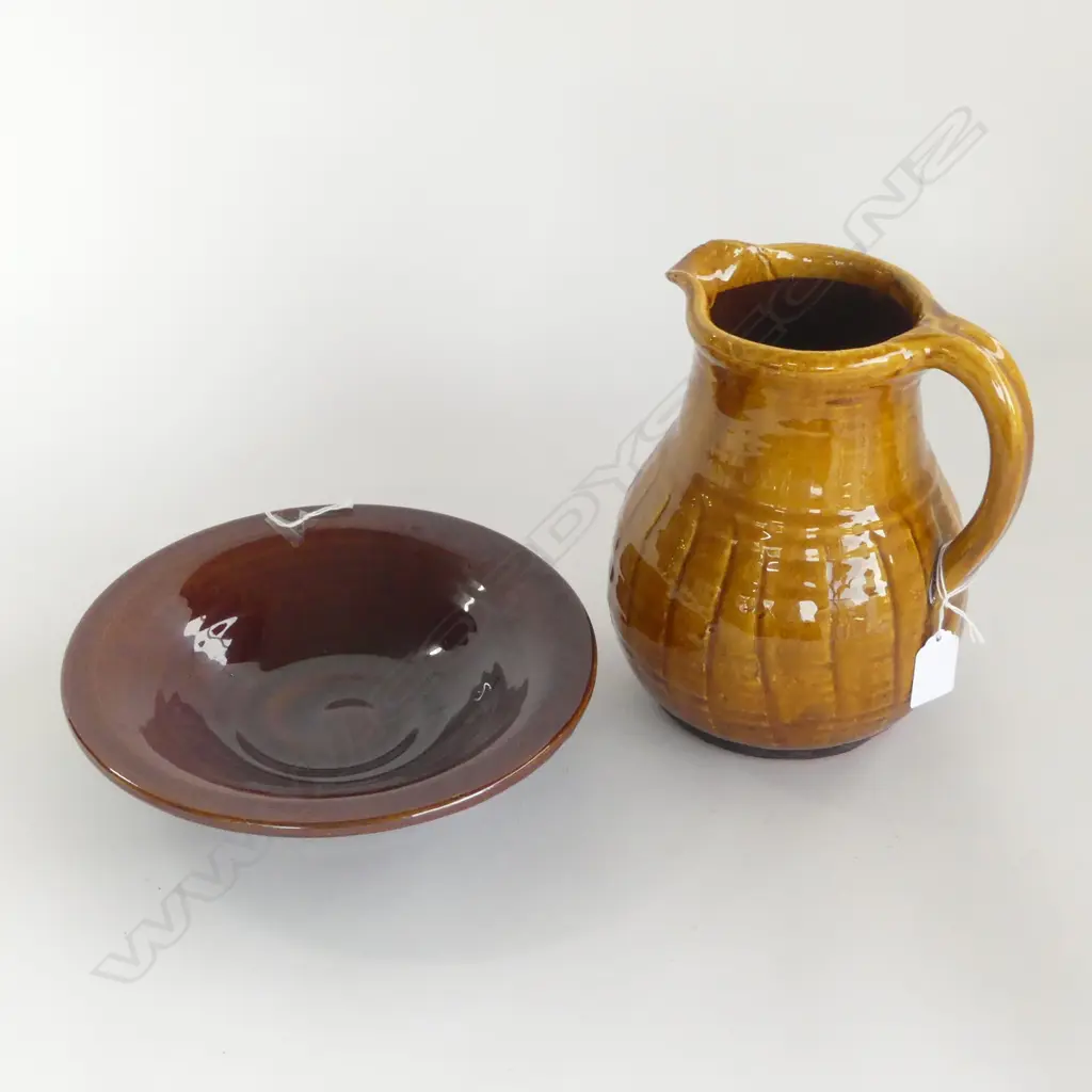 TONY SLY STUDIO POTTERY JUG H200MM & BOWL DIA230MM Image 1++
