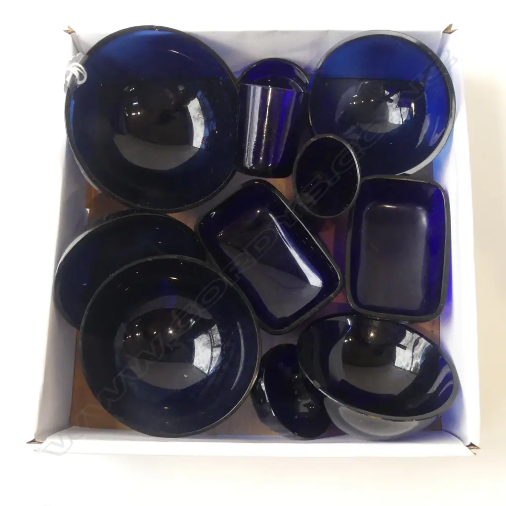 ELEVEN VINTAGE COBALT BLUE GLASS BOWLS & LINERS, L.45MM-100MM Image 1++