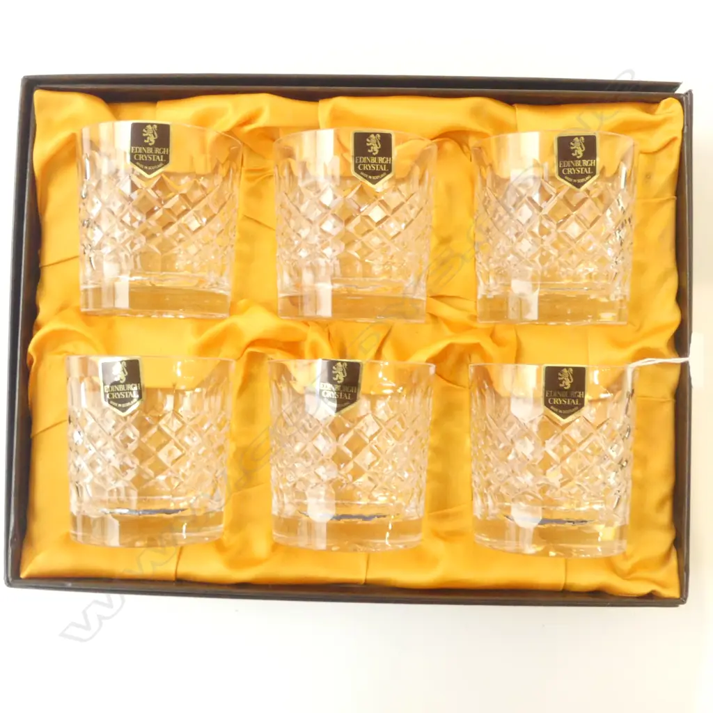 SET OF 6 EDINBURGH CUT CRYSTAL WHISKY TUMBLERS IN BOX, MADE IN SCOTLAND, H.75MM D.70MM Image 1++