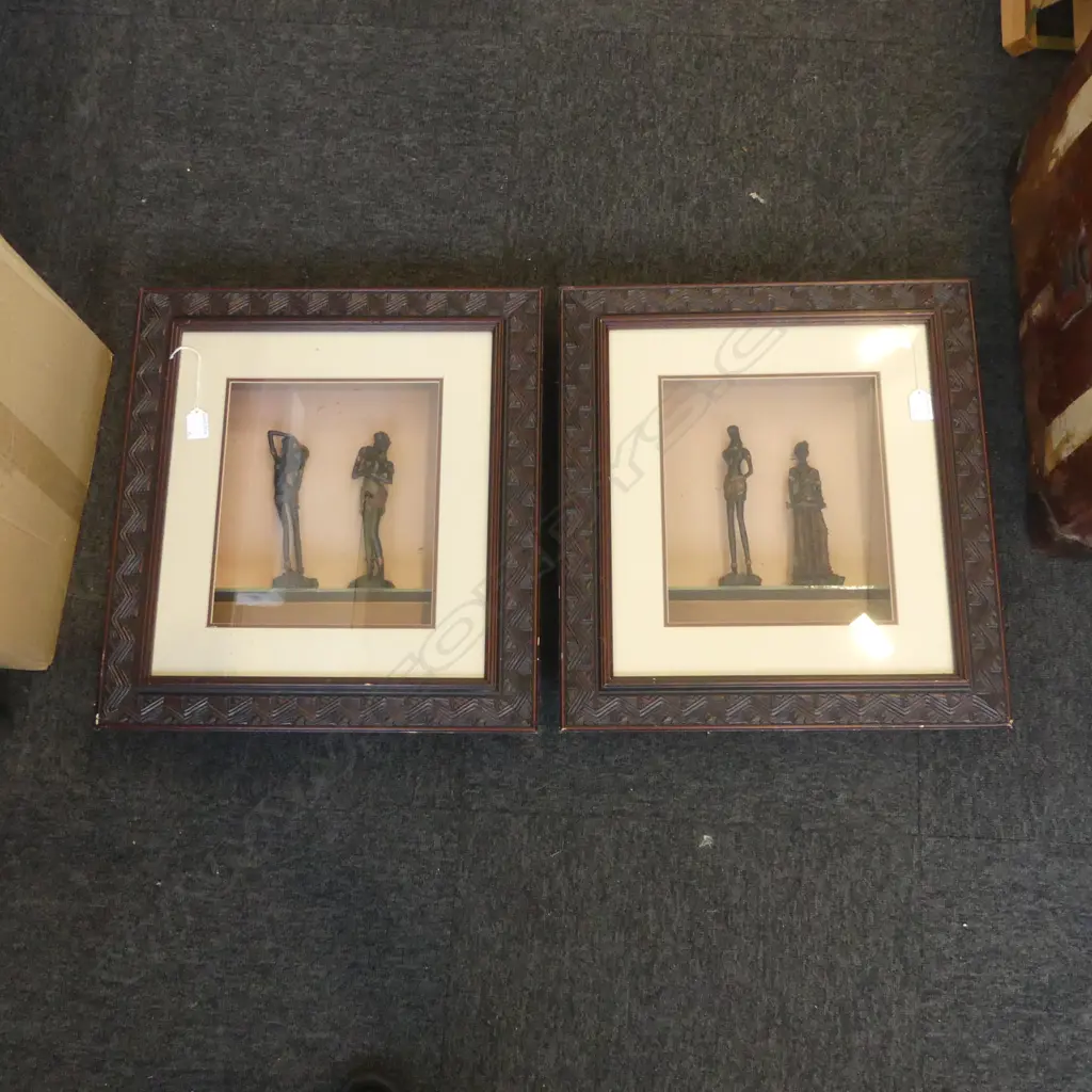 PR OF CARVED FRAMED AFRICAN LADY FIGURES H510 W480MM Image 1++