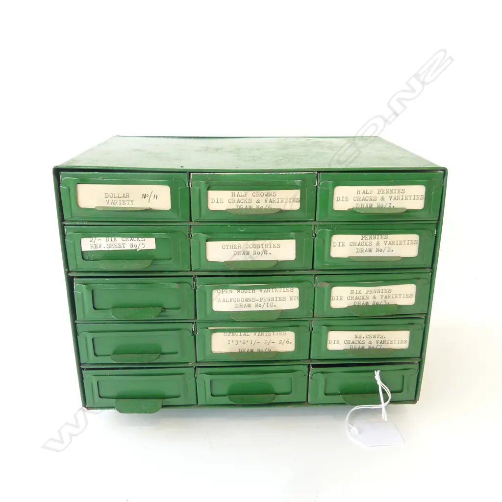 GREEN METAL COLLECTORS DRAWERS H490MM Image 1++