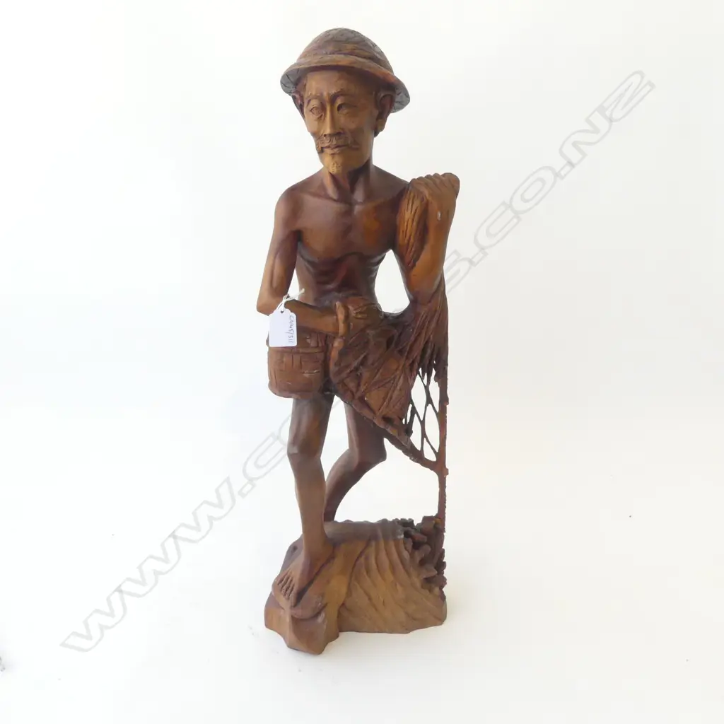 INDONESION FISHERMAN WOOD CARVING H600MM (REPAIRED) Image 1++