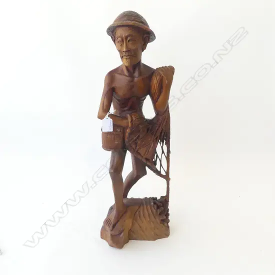 INDONESION FISHERMAN WOOD CARVING H600MM (REPAIRED)
