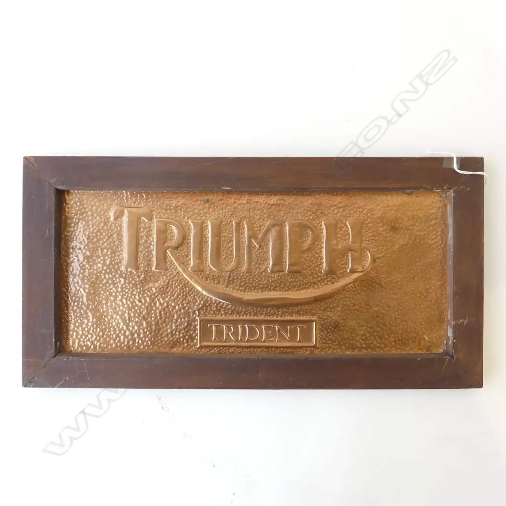 MIDCENTURY COPPER TRIUMPH TRIDENT SIGN 150X360MM Image 1++