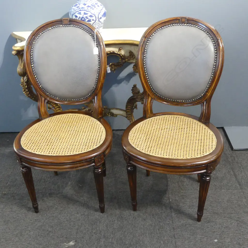 PR ANTIQUE FRENCH CHAIRS, CANED SEAT, LEATHER BACK, REFINISHED Image 1++
