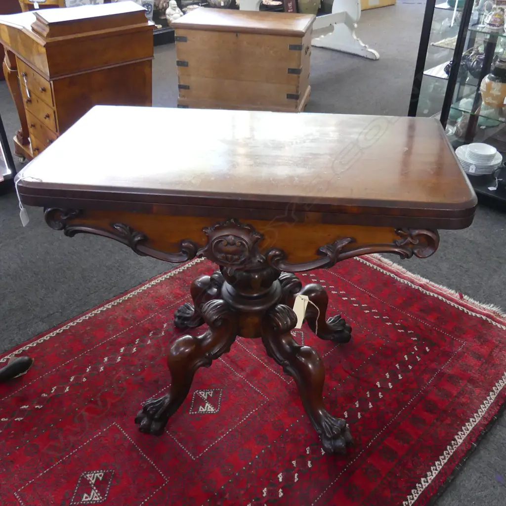 VICTORIAN MAHOGANY PEDESTAL CARD TABLE 900x450x730mm Image 1++