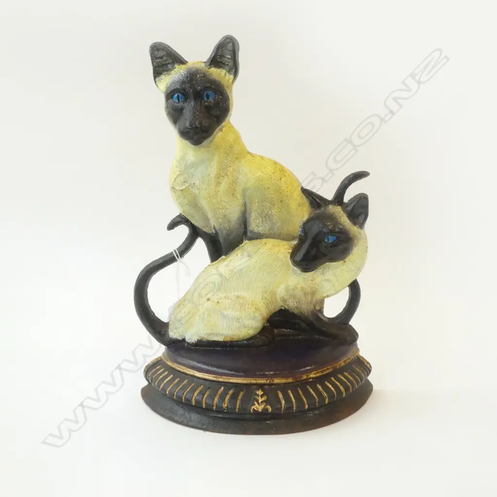 VINTAGE CAST IRON SIAMESE CATS DOORSTOP H.370MM L.240MM Image 1++