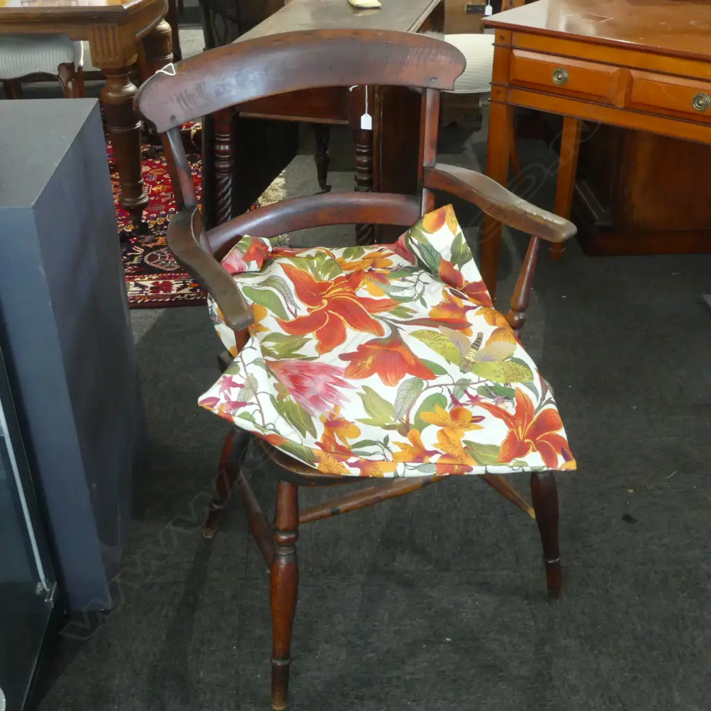 WOODEN ARMCHAIR & FLORAL CUSHION Image 1++