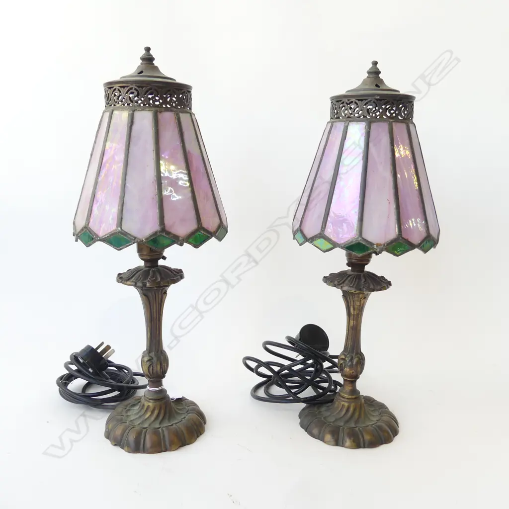 PR TABLE LAMPS w. PINK GLASS SHADES H.410mm Image 1++
