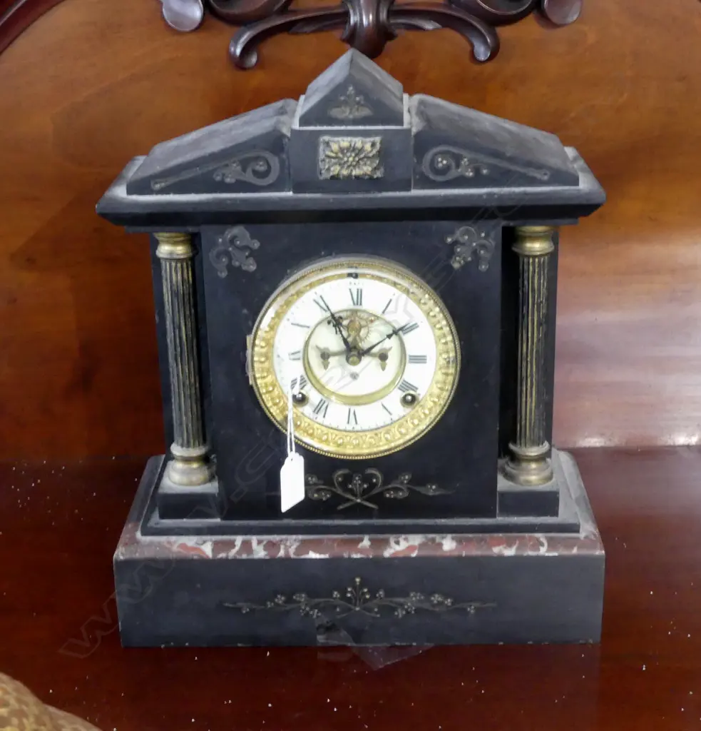 BLACK SLATE MANTLE CLOCK H.365mm Image 1++