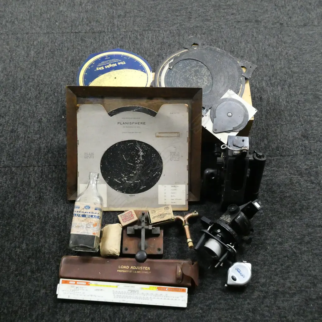 ASST. ITEMS; TELEGRAPH KEY?, BOTTLE, PLANISPHERES ETC Image 1++