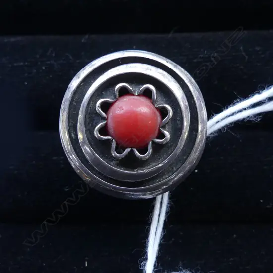 SILVER & CORAL RING, SIZE O