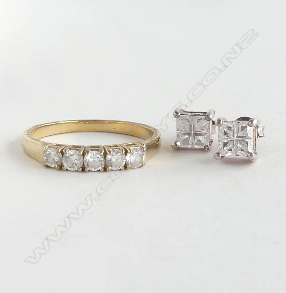 PR SILVER CZ EARRINGS & COSTUME RING SIZE R 1/2 Image 1++