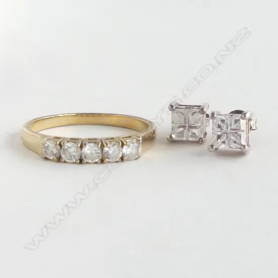 PR SILVER CZ EARRINGS & COSTUME RING SIZE R 1/2