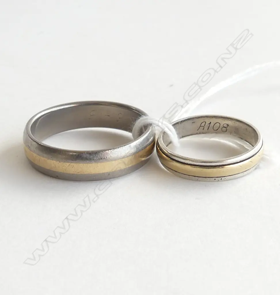 TWO 9CT 2 TONED GOLD RINGS 6.27gms SIZE Y & O Image 1++