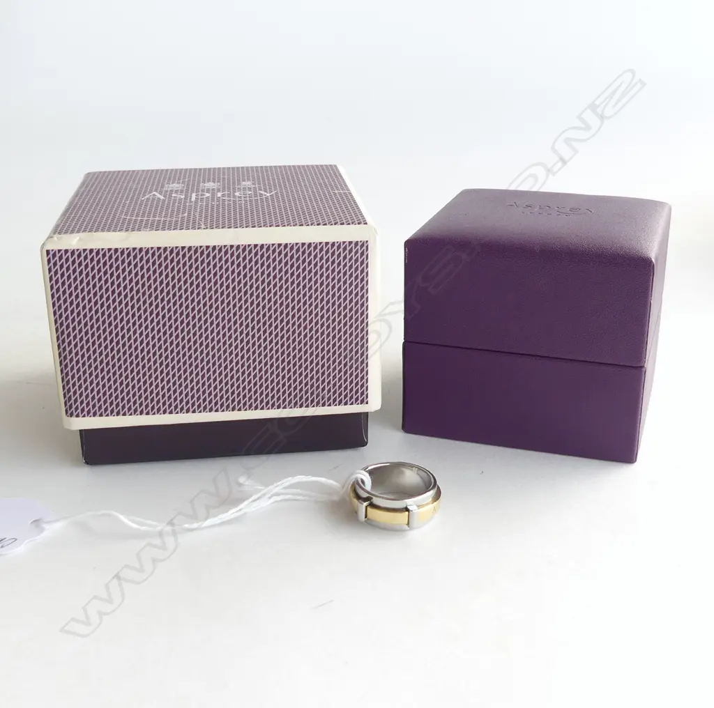 ASPREY 18CT Y/GOLD & STEEL RING BOXED & packaging 7.4gm SIZE J Image 1++