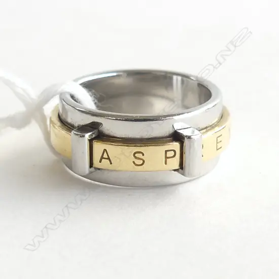 ASPREY 18CT Y/GOLD & STEEL RING BOXED & packaging 7.4gm SIZE J