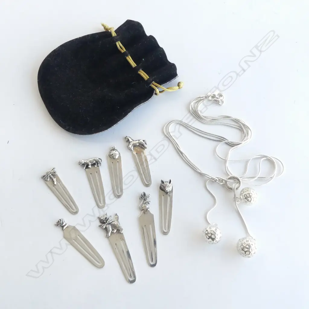 8 STG SILVER BOOK MARKS + NECKLACE 42gms Image 1++