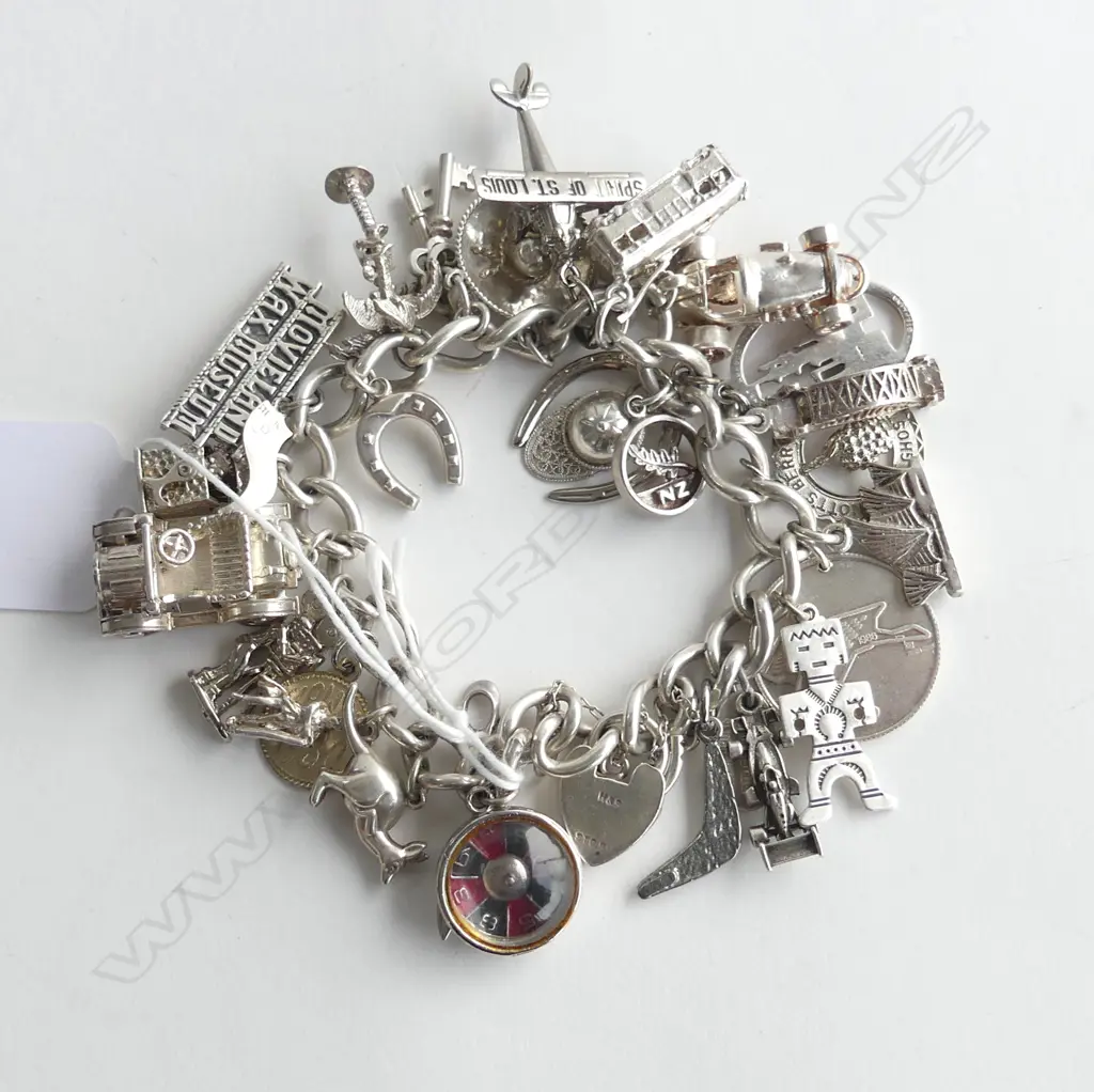 HEAVY LOADED SILVER CHARM BRACELET 102gms Image 1++