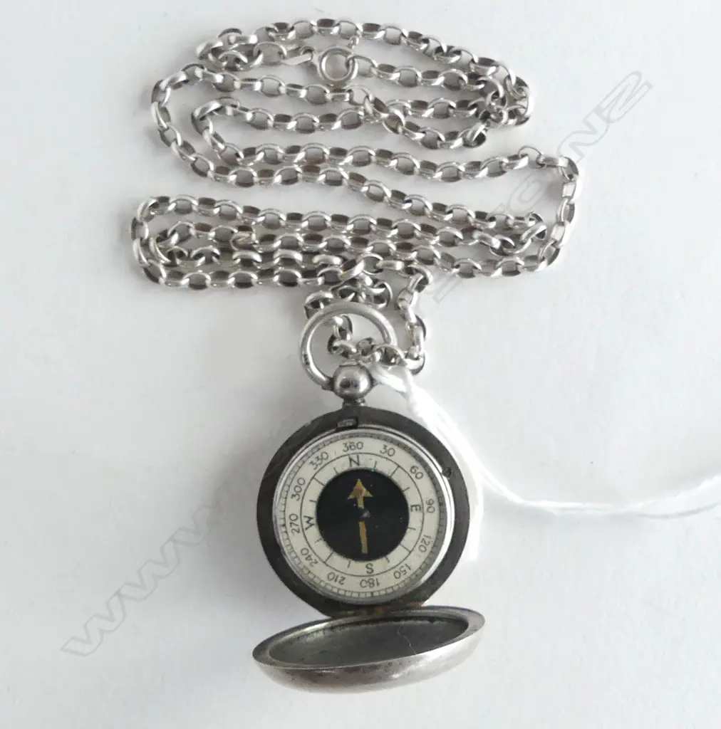 STERLING SILVER COMPASS, LONDON 1879 on later SILVER CHAIN Image 1++
