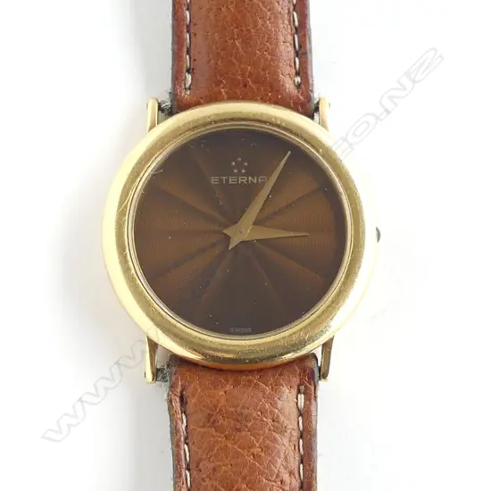 ETERNA 18ct YELLOW GOLD WRISTWATCH gent's mid-size radiating bronze dial 29gms