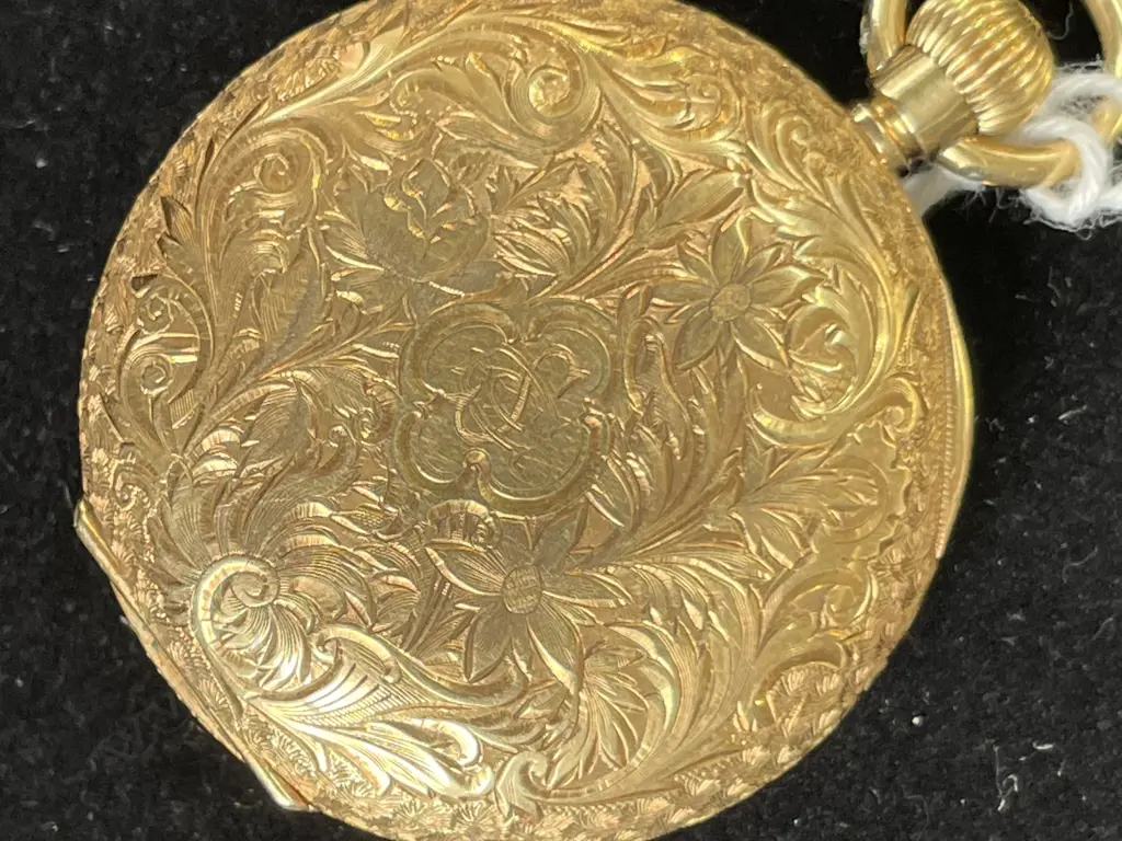 c1900 18ct GOLD OMEGA  POCKET WATCH  mid-size running 33gms in BOX Note: has wristwatch mountings removed from sides Image 1++