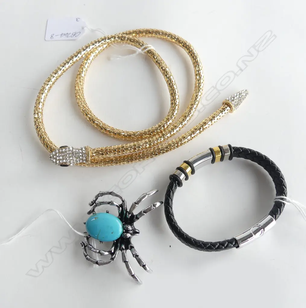 3 COSTUME PCS; SNAKE NECKLACE, BOHEMIAN BRACELET & SPIDER BROOCH Image 1++