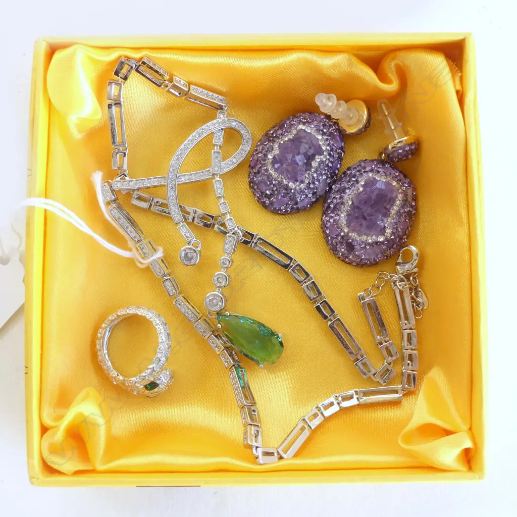 COSTUME PR EARRINGS, NECKLACE & RING Image 1++