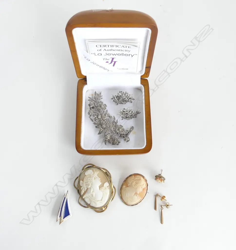 PR GOLD EARRINGS 1.1gms, 2 CAMEOS, SILVER BROOCH & EARRINGS Image 1++