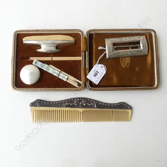 STG VANITY SET, CASED + COMB & BELT BUCKLE (NOT SILVER)
