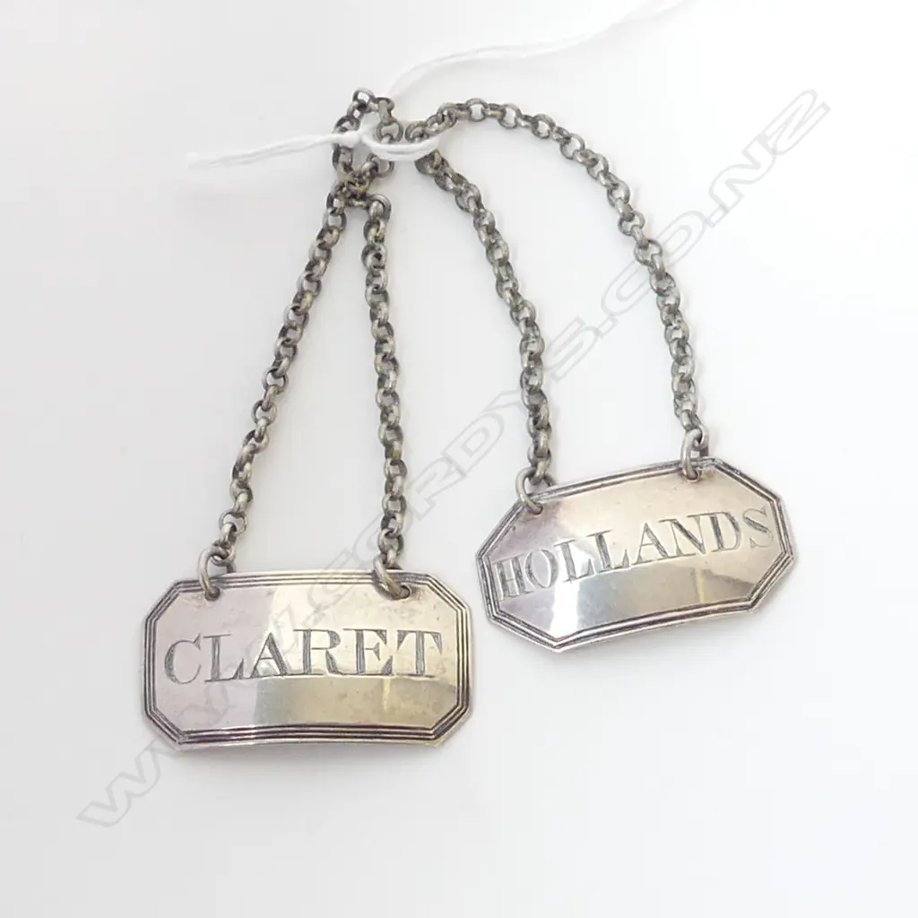 TWO SILVER WINE LABELS Image 1++