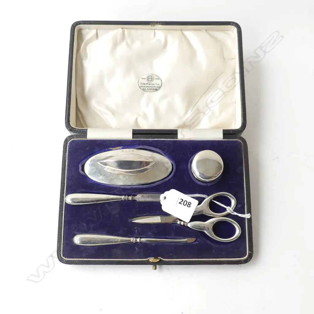 5 PCE STG SILVER VANITY SET, B'HAM 1920, CASED Image 1++