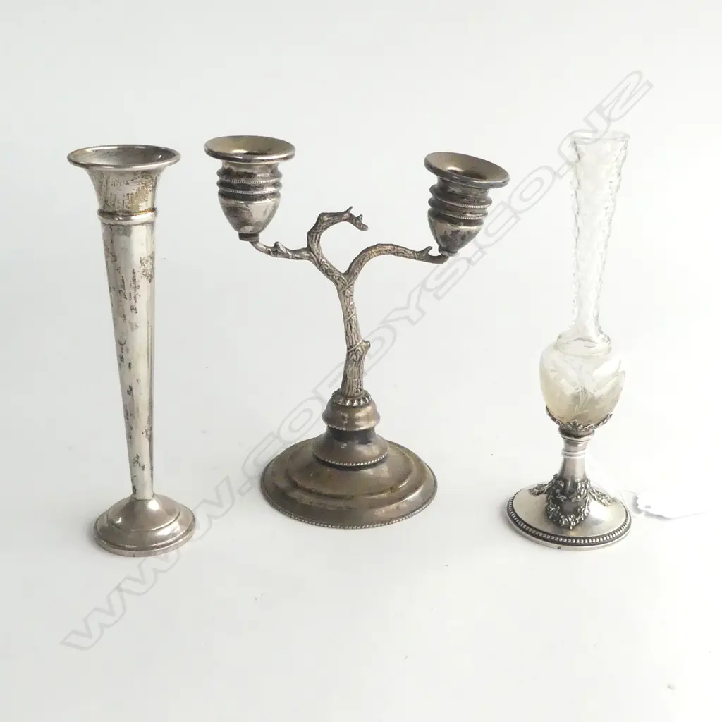 925 SILVER CANDLE HOLDER, 2 STG POSEY VASES H.170mm Image 1++