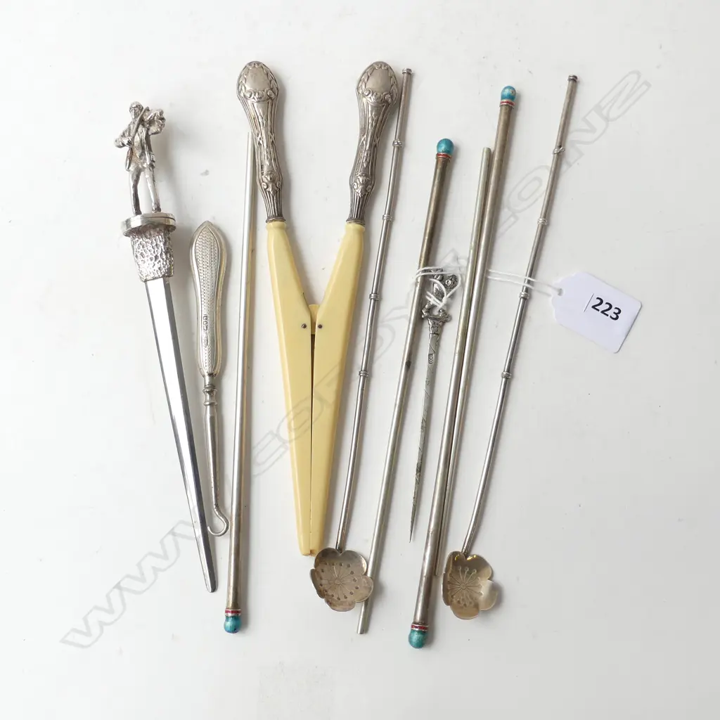 10 PCES, SOME STG; 6 STRAWS, GLOVE STRETCHERS, LETTER OPENER, PIN, BUTTON HOOK Image 1++