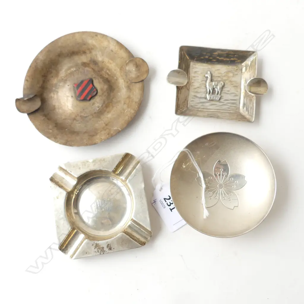 3 STG SILVER ASHTRAYS + ASIAN DISH 75mm dia 164gms Image 1++
