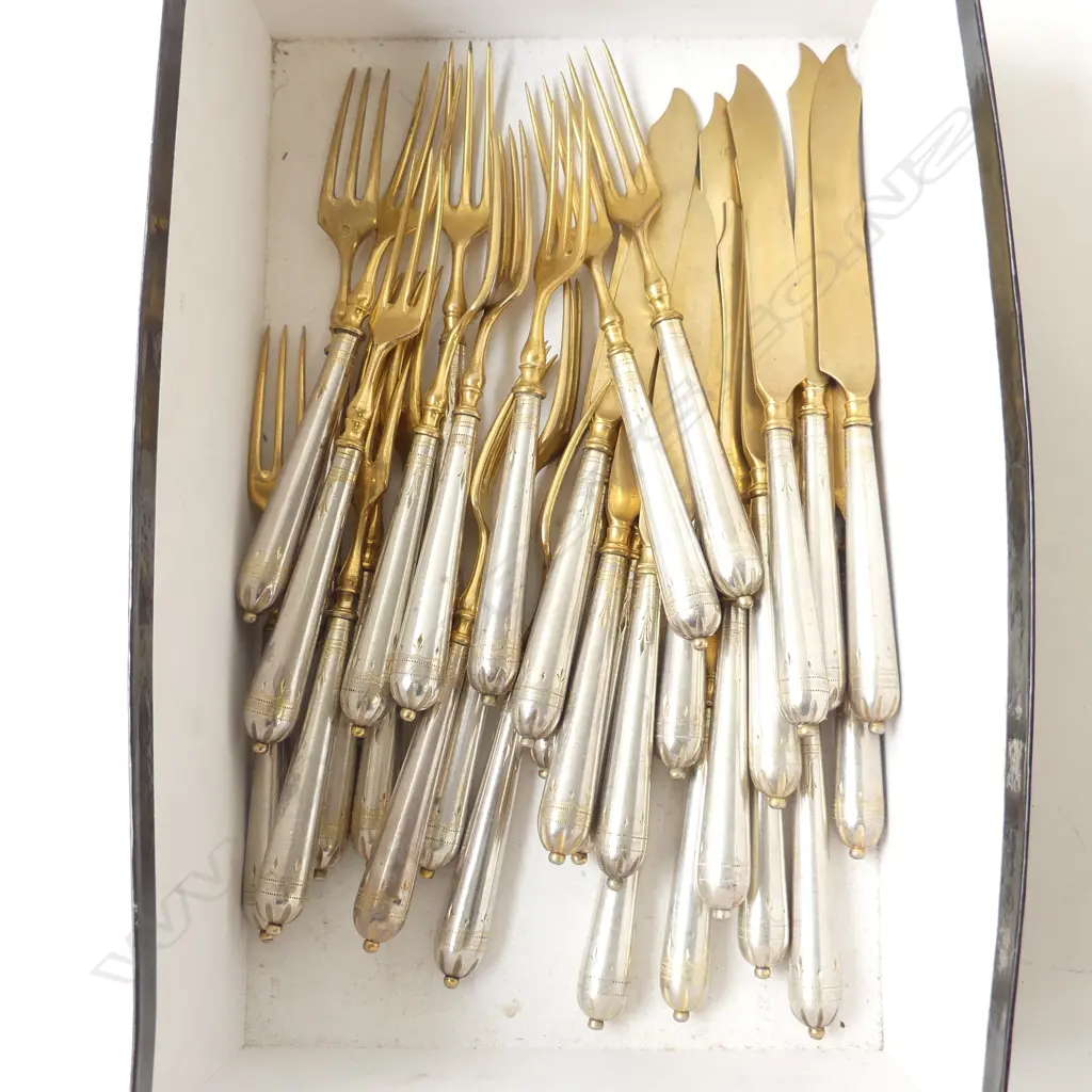 GILDED PLATED KNIVES & FORKS Russian type maker's mark Image 1++