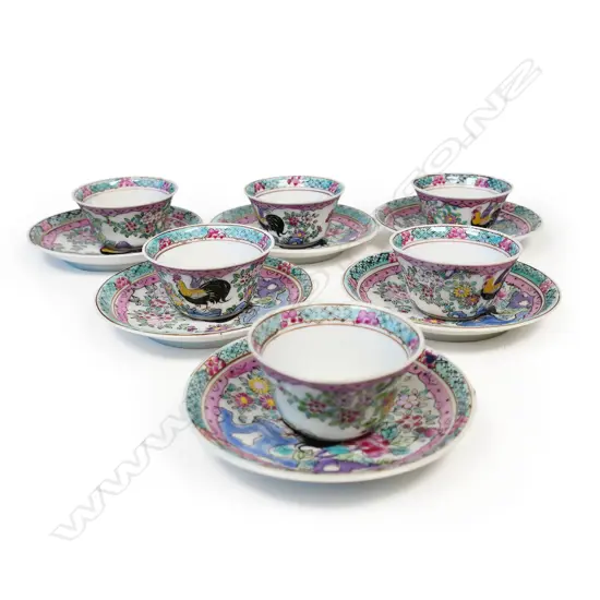 A set of six Chinese famille rose enamelled cups and saucers,