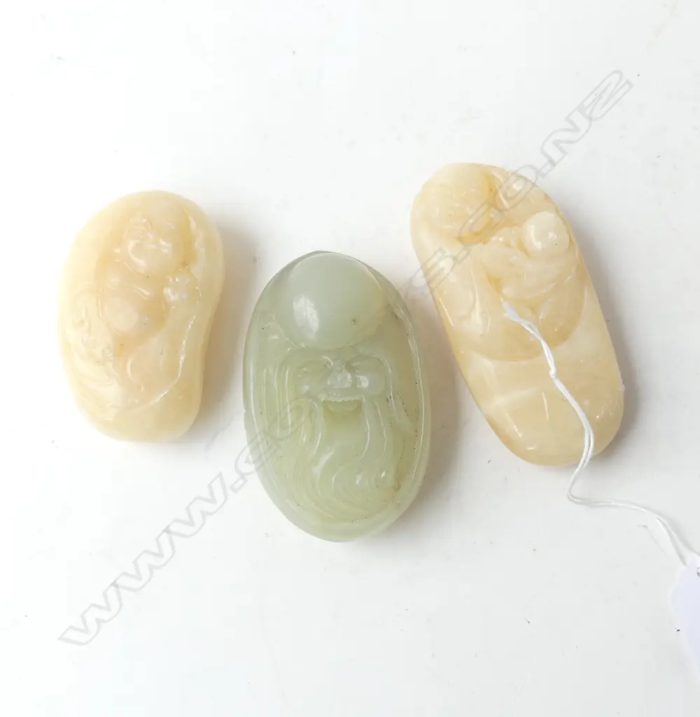 3 CARVED ORIENTAL SOAPSTONES L.100mm Image 1++