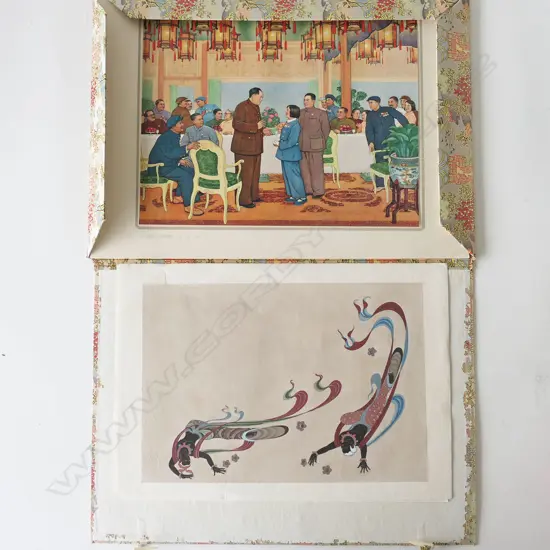 PRESENTATION 1951 BOOK OF CHINESE PRINTS: CULTURAL REVOLUTION (10) & TUNHUANG CAVE MURALS (12), IN SLIPCASE, 380 x 500mm