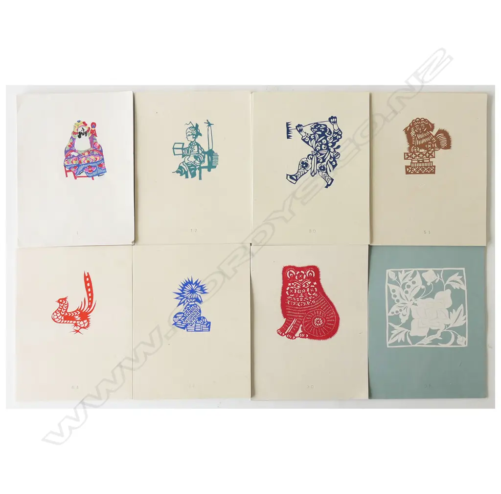PRESENTATION 1950s CHINESE PORTOLIO OF 'FOLK PAPER CUTTING', 100 MONOCHROME ARTWORKS, IN HEAVY CANVAS CASE, 235 x 185mm Image 1++