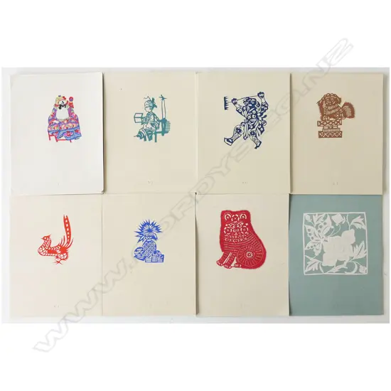 PRESENTATION 1950s CHINESE PORTOLIO OF 'FOLK PAPER CUTTING', 100 MONOCHROME ARTWORKS, IN HEAVY CANVAS CASE, 235 x 185mm