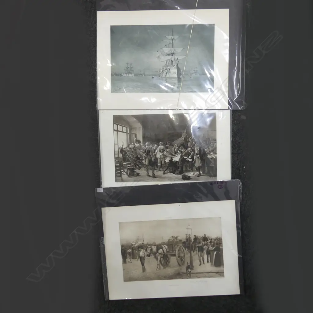 3 OLD PHOTOGRAVURES with certificates: 1896 Flagship + 1896 Fenstersturz Window +1896 Close of a City Day.  Image 1++