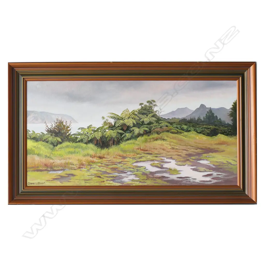 DIANA L STEWART, BUSH & LAKE SCENE, SIGNED,370 x 740mm Image 1++